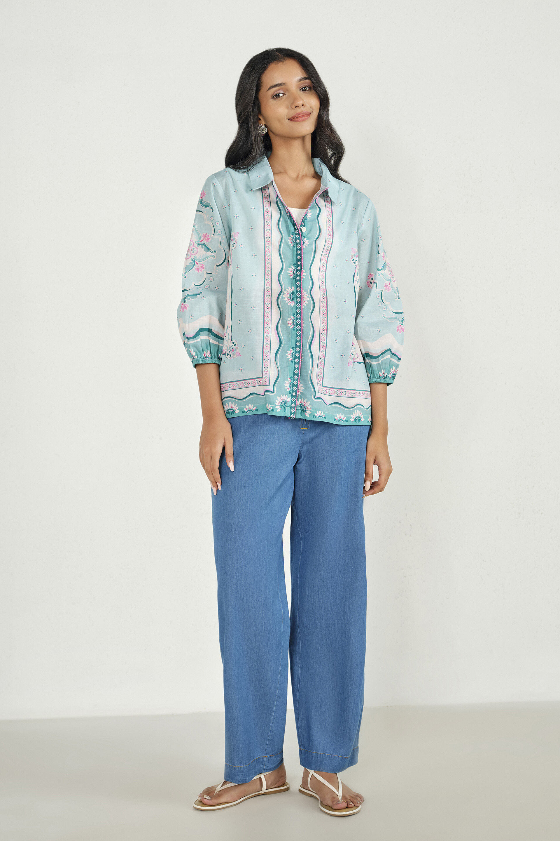 Minty Blue Placement Shirt, Teal, image 2